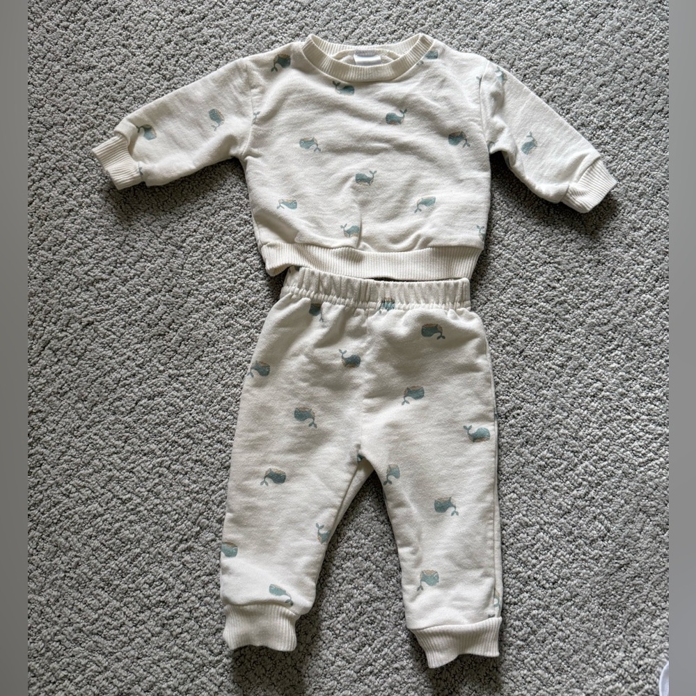 chick pea Cream Two-Piece Whale Print Matching Set